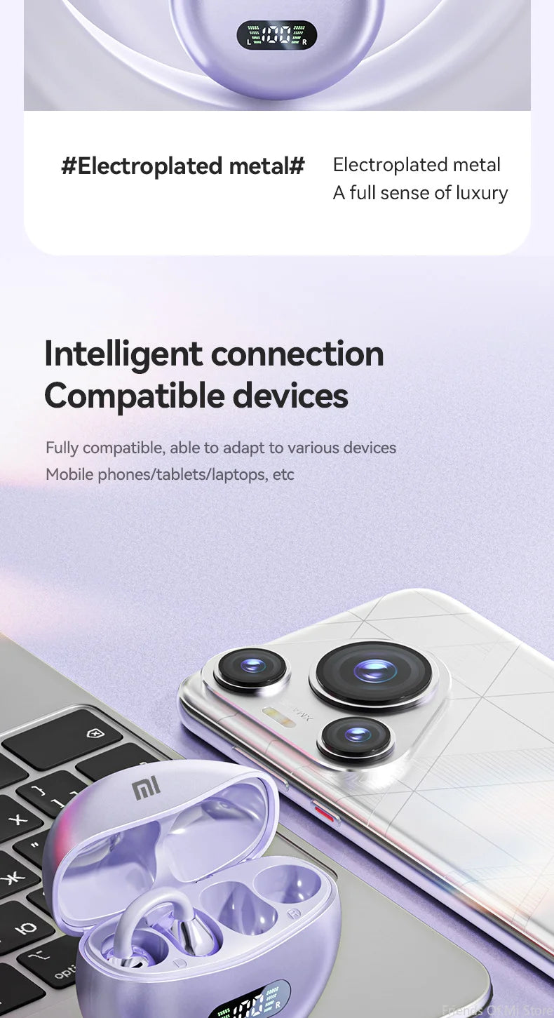 Xiaomi Bone Conduction Earbuds HIFI Bluetooth 5.4 Wireless Clip on Ear With Digital Display Waterproof Sport Headsets With Mic