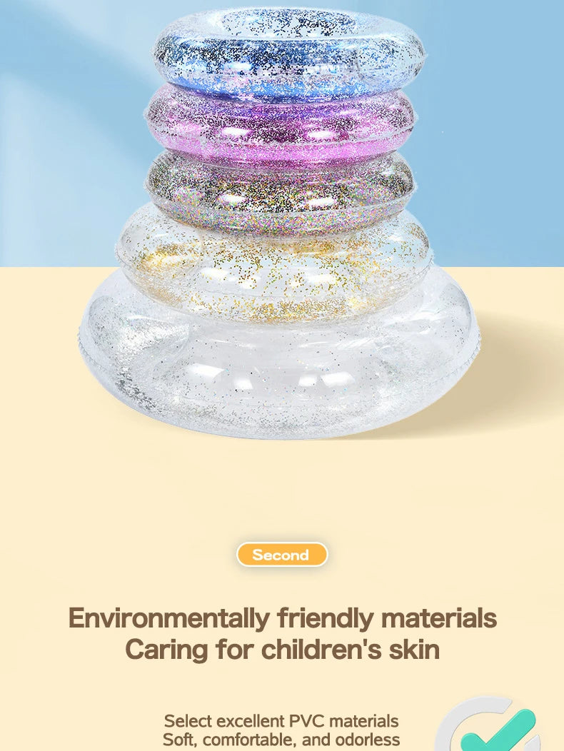 Summer Inflatable Transparent Sequin Swimming Ring For Adults And Children Inflatable Pool Men And Women Water Play Accessories