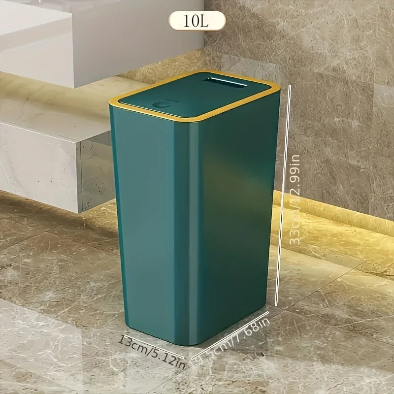 10L Smart Trash Can With One Button Pop Up Lid High Looking Anti Odor Lidded High End Slit Paper Basket For Home Toilets