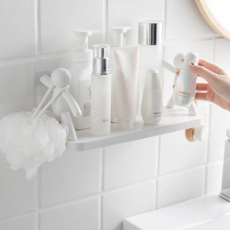 1pc Small Person Storage Rack Cartoon Non Punch Storage Rack Toilet Bathroom Cosmetics Storage Rack Seasoning Jar Sorting Rack