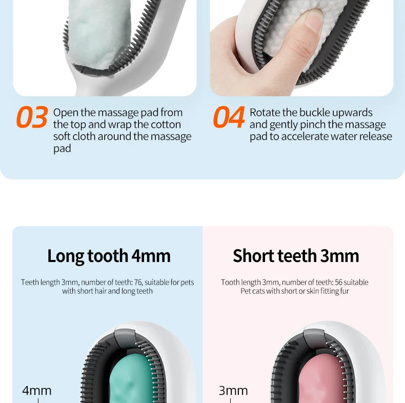 3-in-1 Cat Brush Long Hair Remover Brush for Dog Cat Silicone Pet Grooming Comb with Wipe and Water Tank Pet Product Accessories