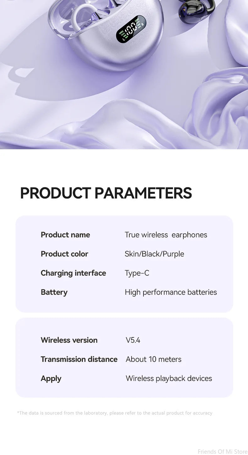 Xiaomi Bone Conduction Earbuds HIFI Bluetooth 5.4 Wireless Clip on Ear With Digital Display Waterproof Sport Headsets With Mic