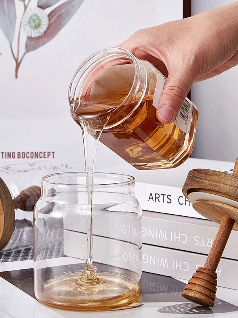1/2/3pc Glass Honey Jar Honey Pot Airtight Advanced Glass Sealed Tank Mixing Rod with Wooden Cover Transparent Honey Bottle