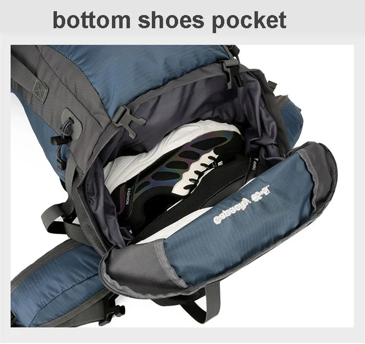 70L Nylon Camping Backpack Travel Bag With Rain Cover Outdoor Hiking Daypack Mountaineering Backpack Men Shoulder Bags Luggage