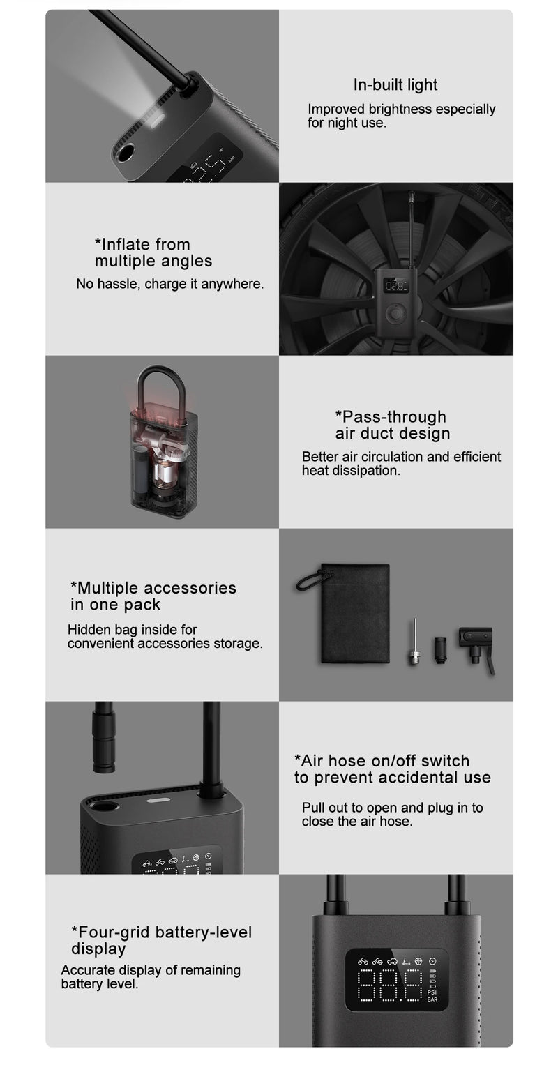XIAOMI MIJIA 100% Original Portable Air Compressor 2,150psi,Preset Pressure Stop When Full,Air Pump,6 Mode,Lightweight Electric