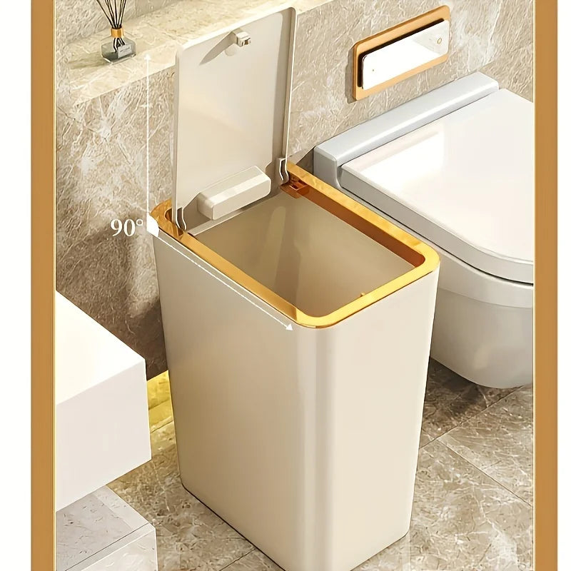 10L Smart Trash Can With One Button Pop Up Lid High Looking Anti Odor Lidded High End Slit Paper Basket For Home Toilets