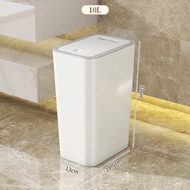 10L Smart Trash Can With One Button Pop Up Lid High Looking Anti Odor Lidded High End Slit Paper Basket For Home Toilets