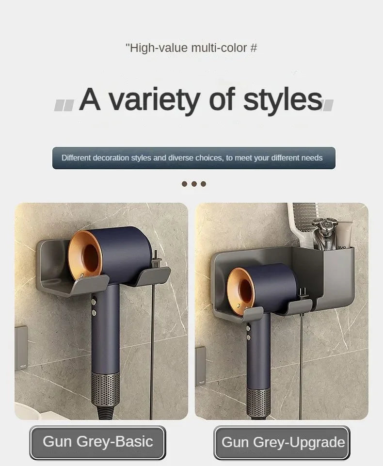 1 Wall Mounted Hair Dryer Bracket Bathroom Shelves Punch-free Drilling Storage Rack Space Saving Care Tools No Punching Air Duct