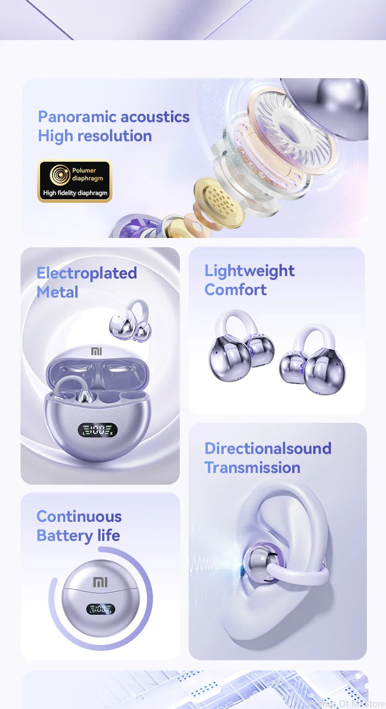 Xiaomi Bone Conduction Earbuds HIFI Bluetooth 5.4 Wireless Clip on Ear With Digital Display Waterproof Sport Headsets With Mic