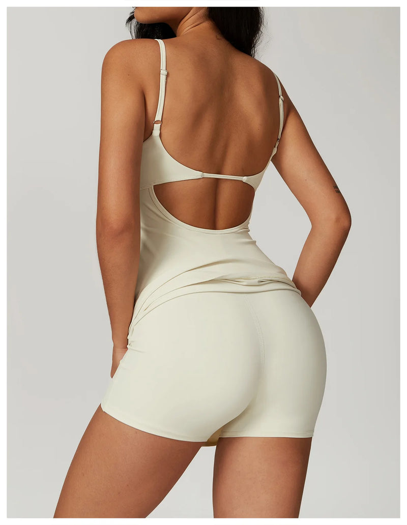 Women's Yoga Rompers Backless One Piece Tummy Control Dress Jumpsuit Padded Sports Bra Romper Fashion Fitness Sportwear