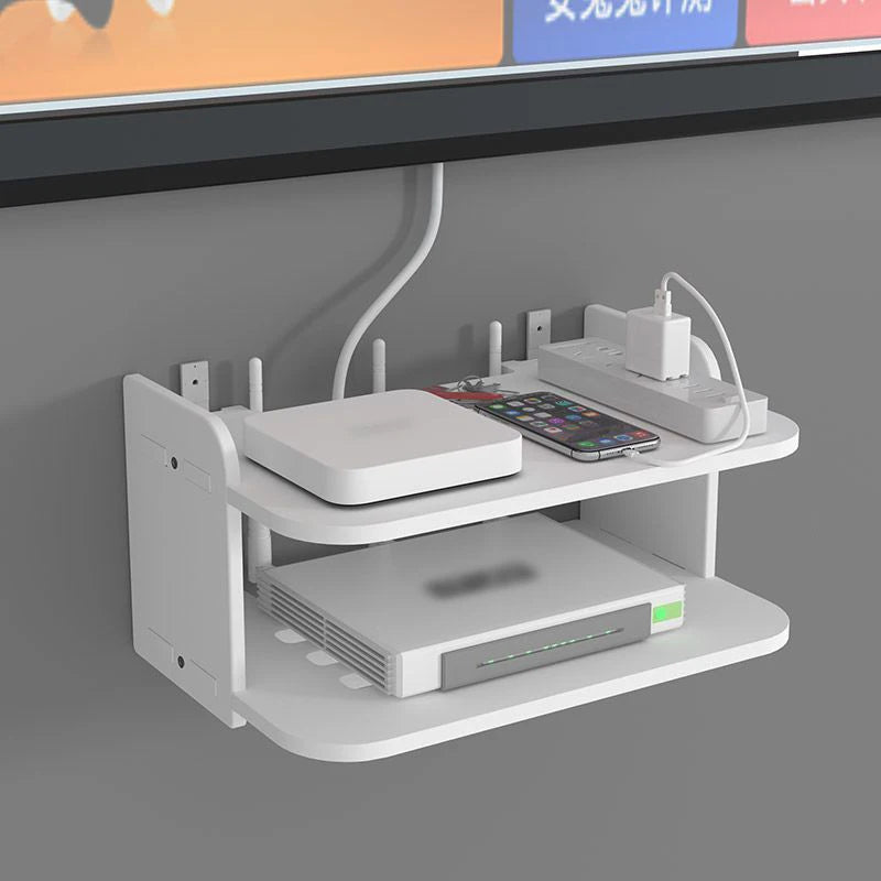 Wifi Hanging Shelf Router Power Strip Multi Outlet TV Set Top Box Cable Hidden Floating Rack Wall Mount Holder Storage Organizer