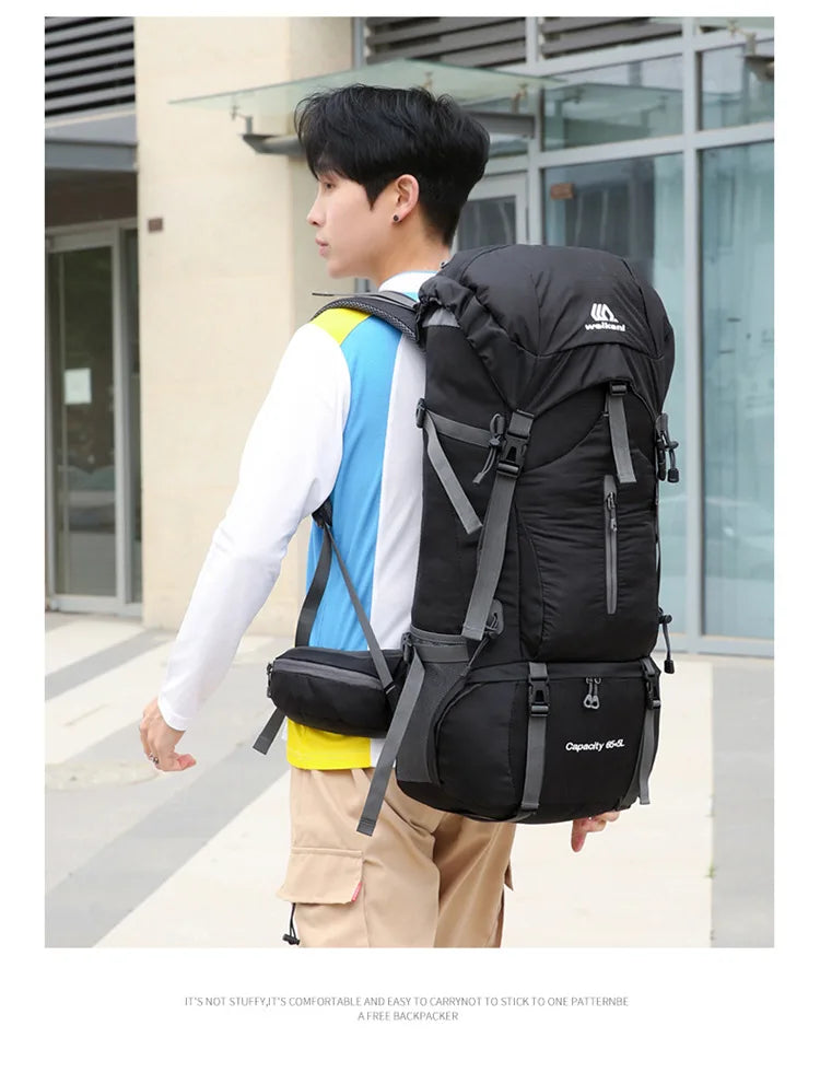 70L Nylon Camping Backpack Travel Bag With Rain Cover Outdoor Hiking Daypack Mountaineering Backpack Men Shoulder Bags Luggage