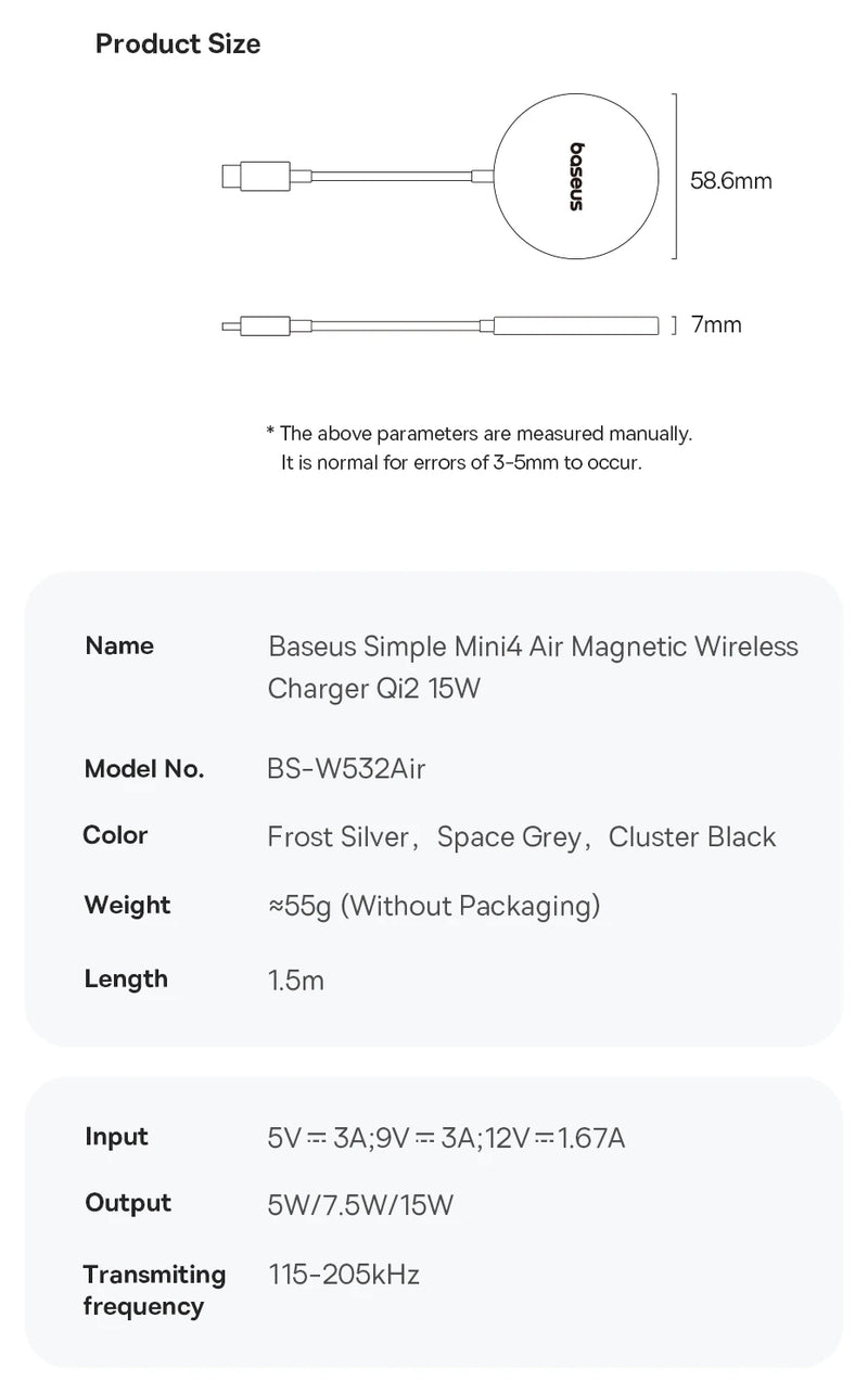 Baseus 15W Qi2 Magnetic Wireless Charger Fast Charging For iPhone 15 14 13 12 Series Pro Max  Wireless Charging For Airpods