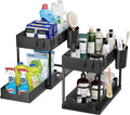 2Packs Under Sink Organizer Sliding Cabinet Basket Organizer Storage Rack with Hooks Hanging Cup Bathroom Kitchen Organizer