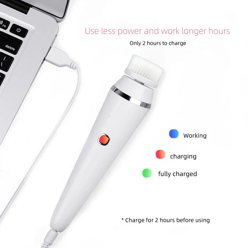 4 in 1 Electric Facial Cleansing Brush Sonic Waterproof Rotate Rechargeable Face Cleaning Device Pore Cleaner Skin Care Tool
