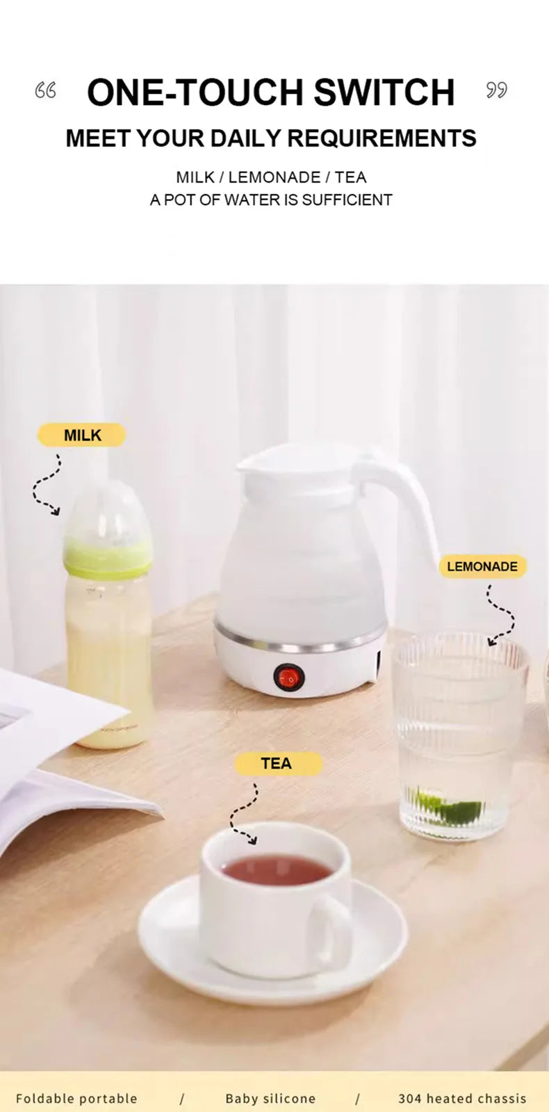 600ML Foldable And Portable Teapot Water Heater Household Travel Electric Water Kettle Kitchen Appliances Water Boiling Pot