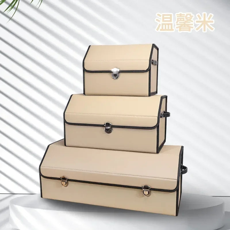 Car Trunk Organizer Organizers And Storage Suv Faux Leather Foldable Trunk Multi-Compartment Adjustable Auto Grocery Storage Box