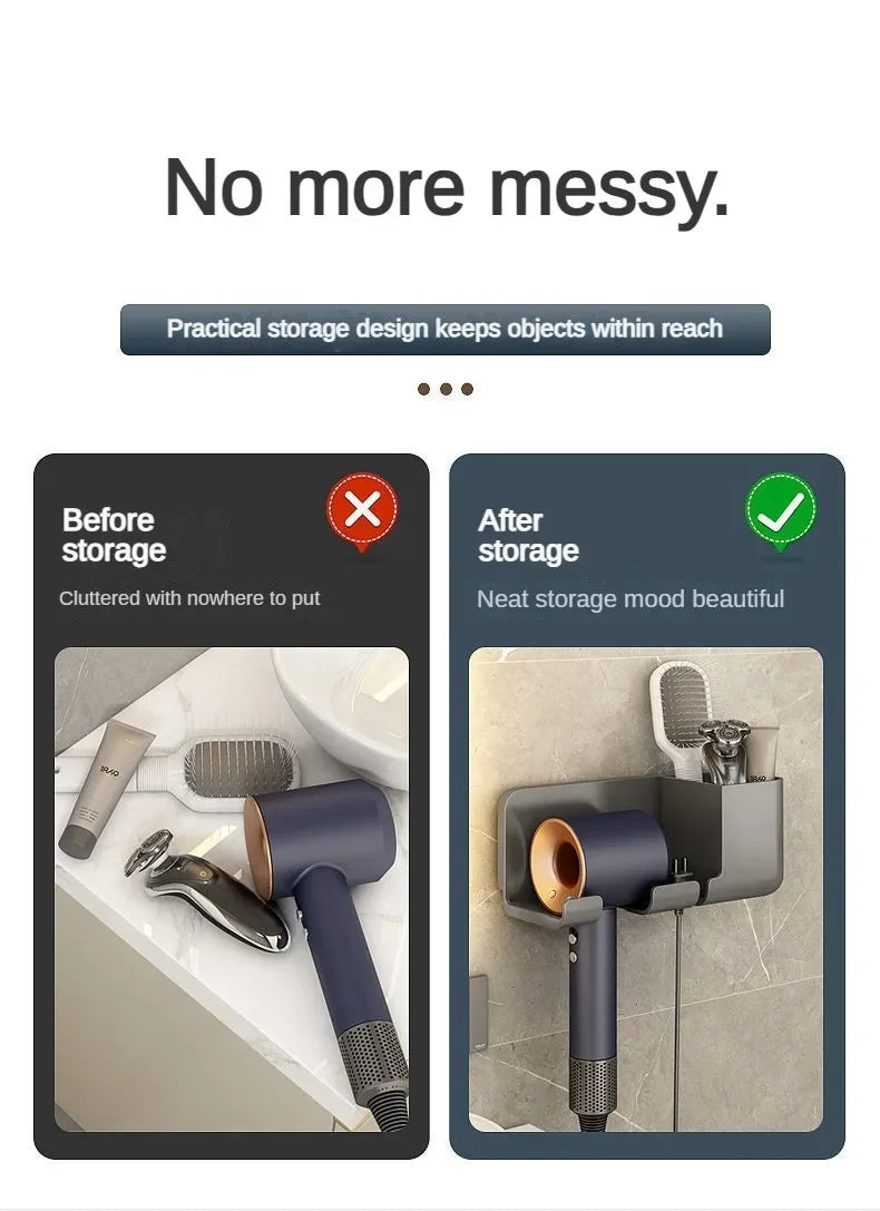1 Wall Mounted Hair Dryer Bracket Bathroom Shelves Punch-free Drilling Storage Rack Space Saving Care Tools No Punching Air Duct
