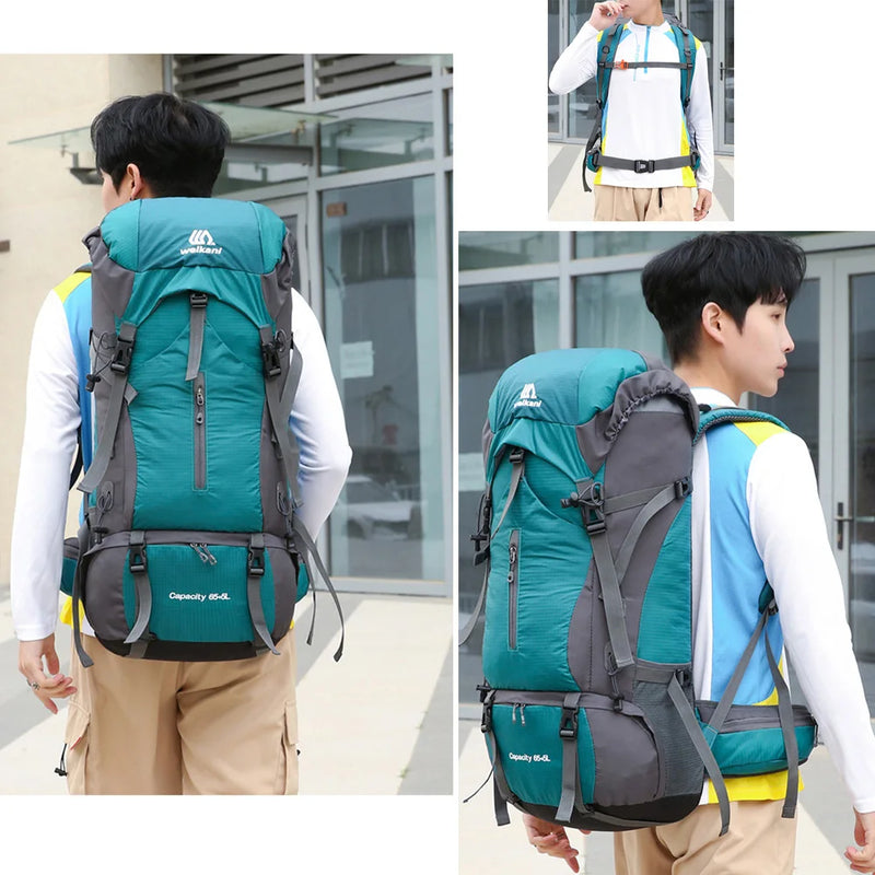 70L Nylon Camping Backpack Travel Bag With Rain Cover Outdoor Hiking Daypack Mountaineering Backpack Men Shoulder Bags Luggage