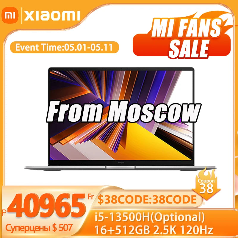 【Moscow Warehouse】Xiaomi RedmiBook 16 2024 New i5-13420H/13500H/12450H 16G 512G 16inch Screen JYU4577CN/JYU4585CN/JYU4614CN