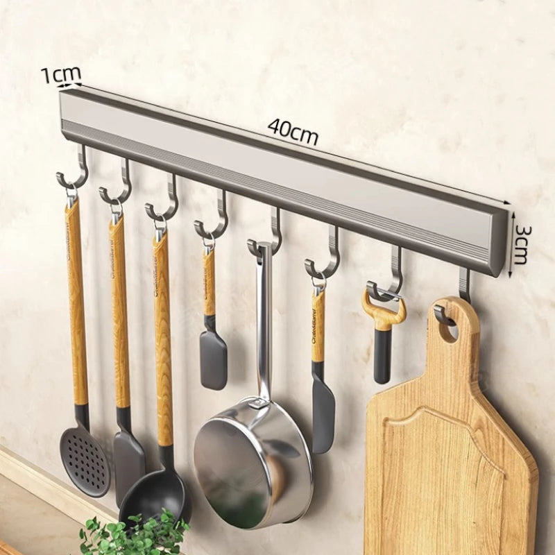 Aluminum Alloy Hooks Rack Wall Mounted Drill-Free Kitchen Utensils Storage Row Hook Holder Bathroom Robe Towel Coat Hangers