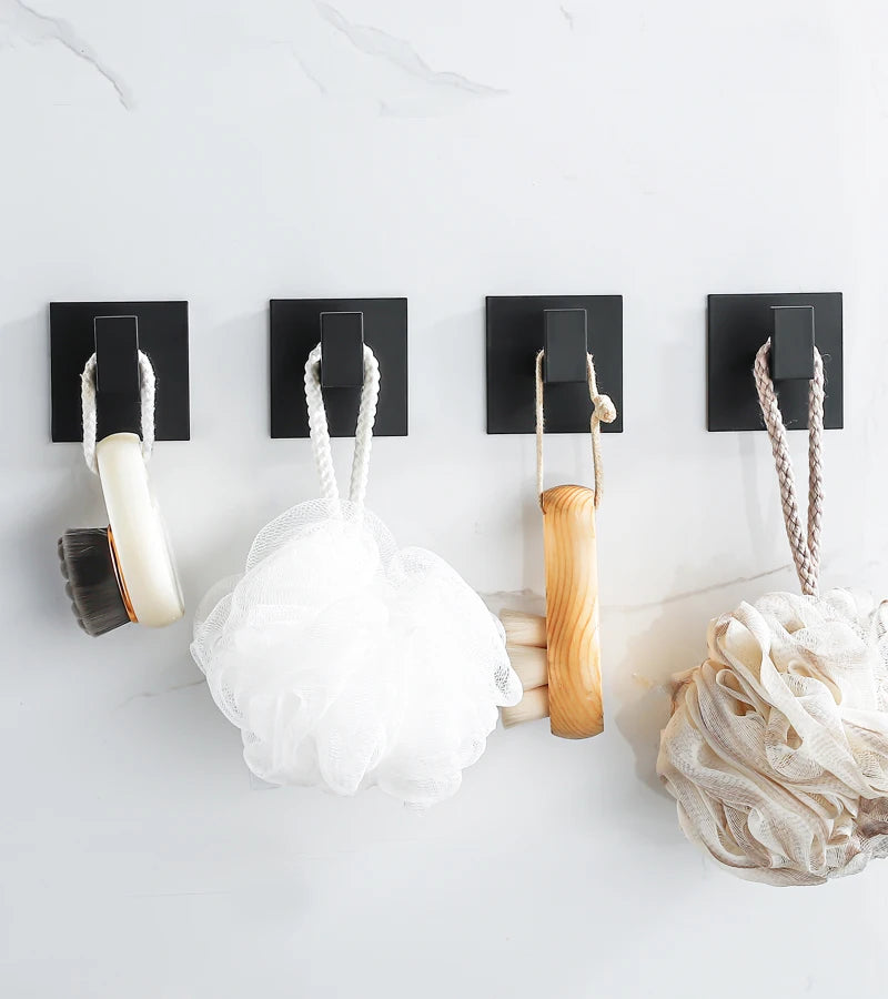 1-4Pcs Strong Adhesive Wall Hook Sticker Hanging Coat Rack Clothes Hanger Shower Robe 3M Hook Kitchen Bathroom Towel hooks Black