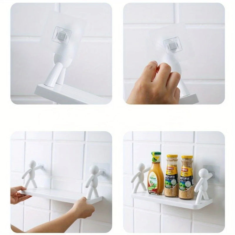 1pc Small Person Storage Rack Cartoon Non Punch Storage Rack Toilet Bathroom Cosmetics Storage Rack Seasoning Jar Sorting Rack