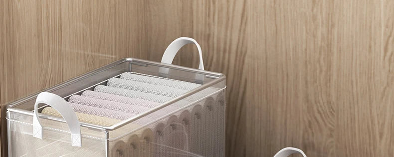8PCS Storage Box Transparent Foldable Stackable Organizers with Steel Frames and Reinforced Handles for Clothes Books Sundries