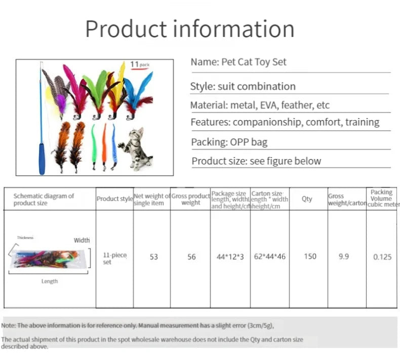 11pcs Replacement Cat Feather Toy Set Feather Replacement Head Retractable Cat Stick Cat Products