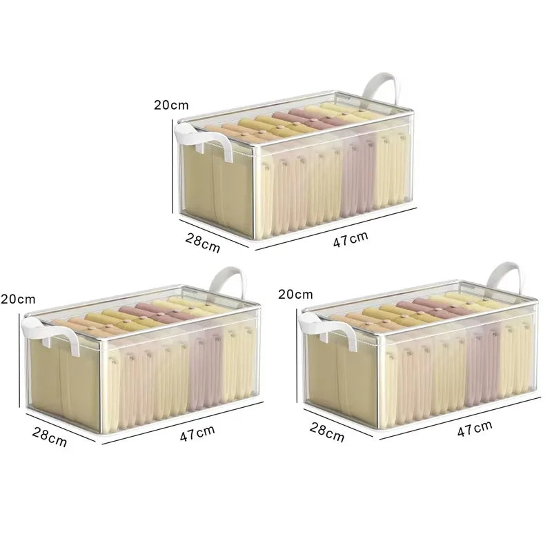 8PCS Storage Box Transparent Foldable Stackable Organizers with Steel Frames and Reinforced Handles for Clothes Books Sundries