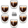 6pcs,80ML Glass Coffee Mugs,Double Wall Glass Coffee Cups,Insulated Espresso Cups,Cold Drinking Wine Shot Glasses,Tea cups