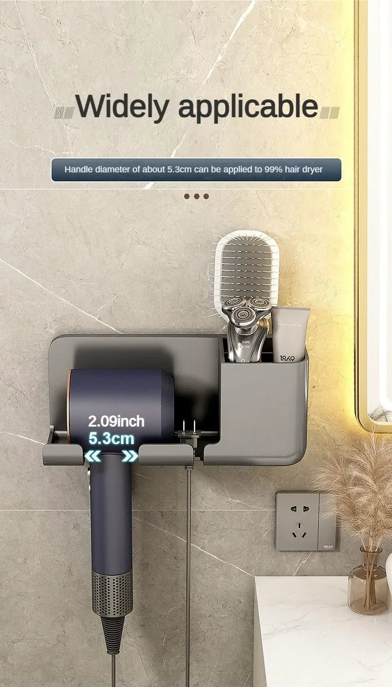 1 Wall Mounted Hair Dryer Bracket Bathroom Shelves Punch-free Drilling Storage Rack Space Saving Care Tools No Punching Air Duct