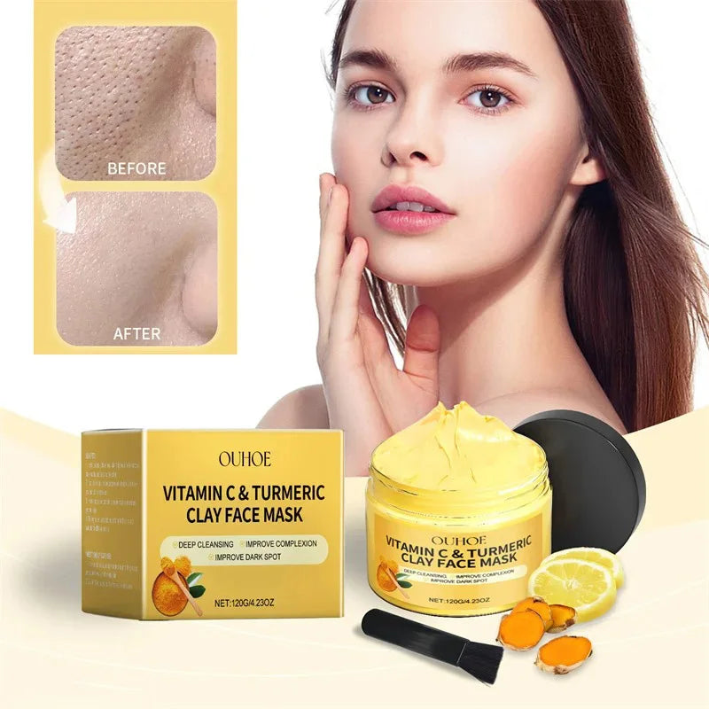 Vitamin C Turmeric Mud Mask Cleansing Shrinking Pores Moisturizer Brighten Deep Hydration Lightening Reduce Dullness Clay Mask