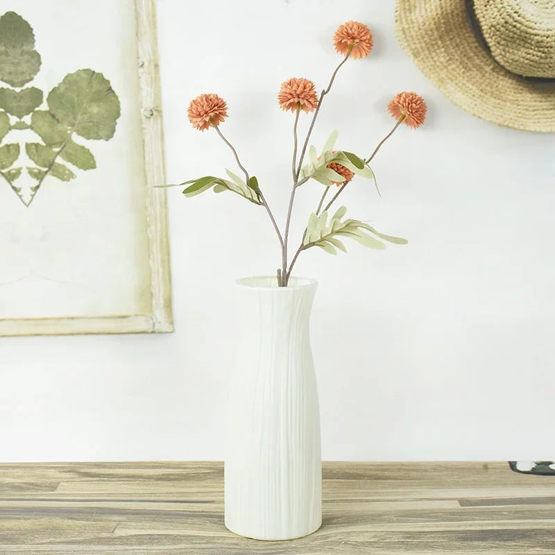 1Pc Modern Flower Vase White Plastic Basket Nordic Home Living Room Decoration Ornament Flower Arrangement