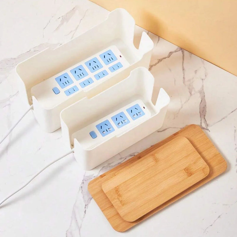 Cable Management Box with Bamboo Lid for Extension Cord Power Stripe Surge Protector Wire Concealer Organizer Cover Hider