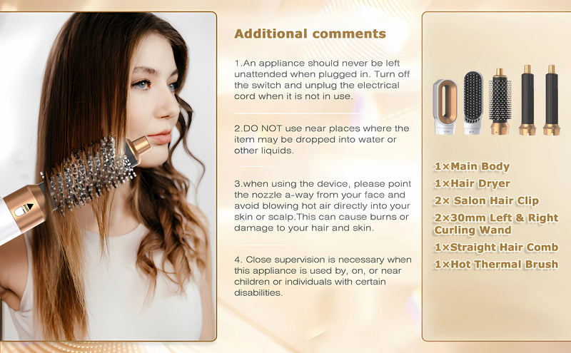 5 in 1 Hair Dryer Hot Comb Set Professional Curling Iron Hair Straightener Styling Tool  Airwrap Hair Dryer Household