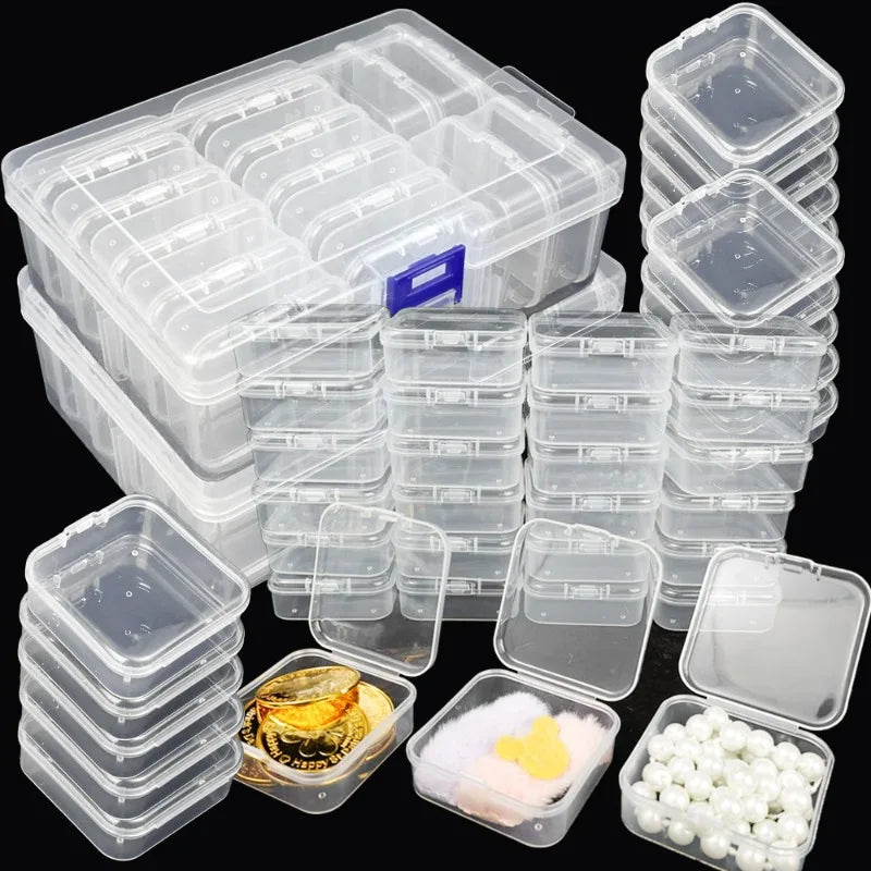 30/14x Clear Rhinestone Boxes Plastic Organizer 5D Nail Art Accessories Containers Art Craft Bead Seed Jewelry Tabletop Storage