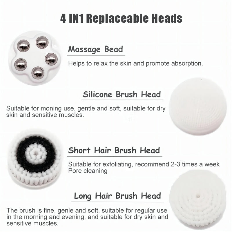 4 in 1 Electric Facial Cleansing Brush Sonic Waterproof Rotate Rechargeable Face Cleaning Device Pore Cleaner Skin Care Tool