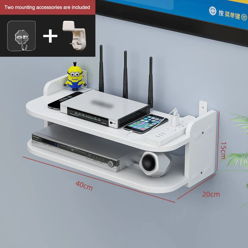 Wifi Hanging Shelf Router Power Strip Multi Outlet TV Set Top Box Cable Hidden Floating Rack Wall Mount Holder Storage Organizer