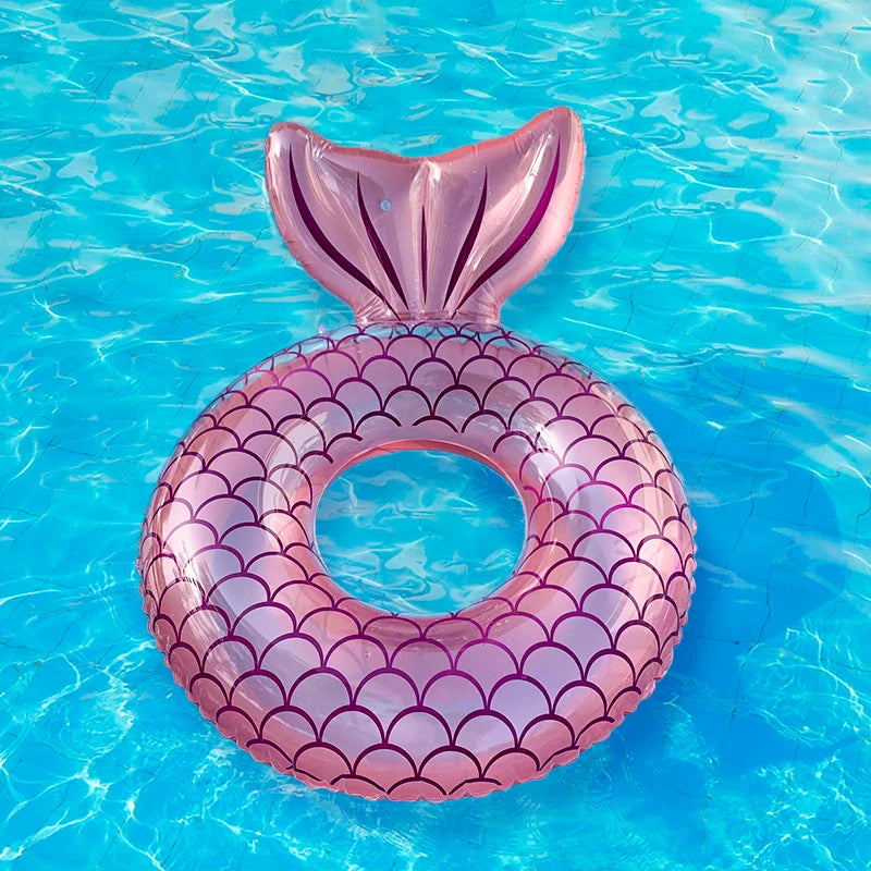 1pc Inflatable Mermaid Swim Ring Fishtail Backrest Transparent Adult Swimming Ring