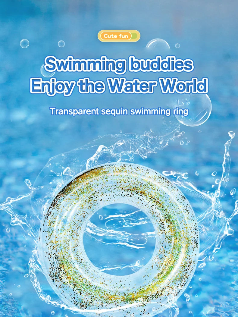 Summer Inflatable Transparent Sequin Swimming Ring For Adults And Children Inflatable Pool Men And Women Water Play Accessories