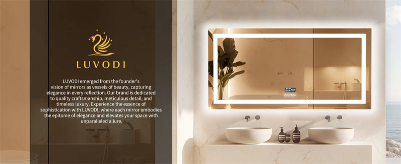 XXL Bathroom Mirror Smart LED Vanity Mirror Wall Mounted with Bluetooth, Digital Display, Back Front Lit,Anti Fog for Hotel Hall