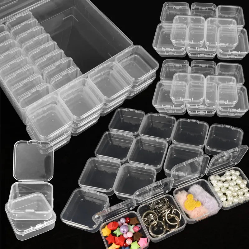 30/14x Clear Rhinestone Boxes Plastic Organizer 5D Nail Art Accessories Containers Art Craft Bead Seed Jewelry Tabletop Storage
