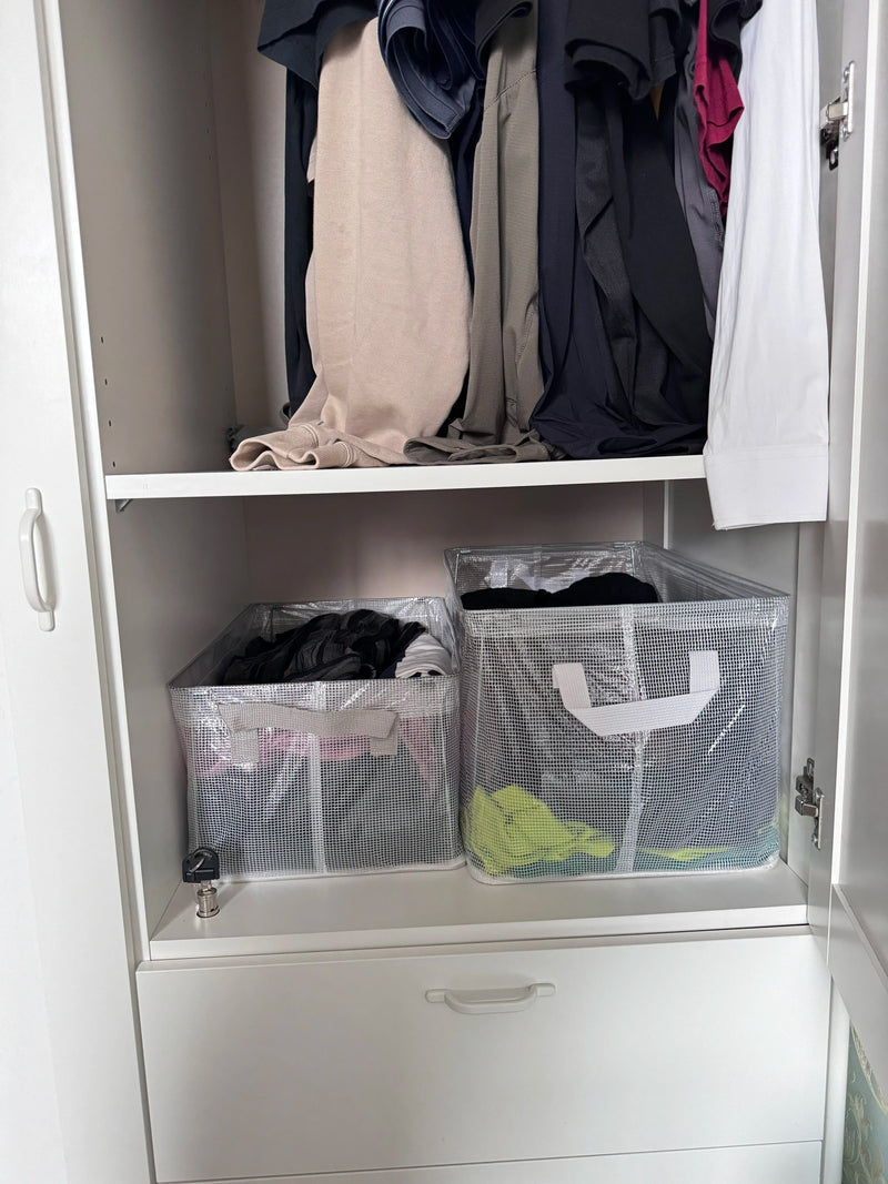 8PCS Storage Box Transparent Foldable Stackable Organizers with Steel Frames and Reinforced Handles for Clothes Books Sundries