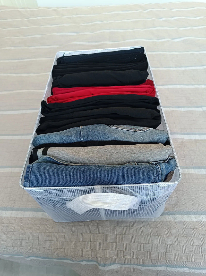 8PCS Storage Box Transparent Foldable Stackable Organizers with Steel Frames and Reinforced Handles for Clothes Books Sundries