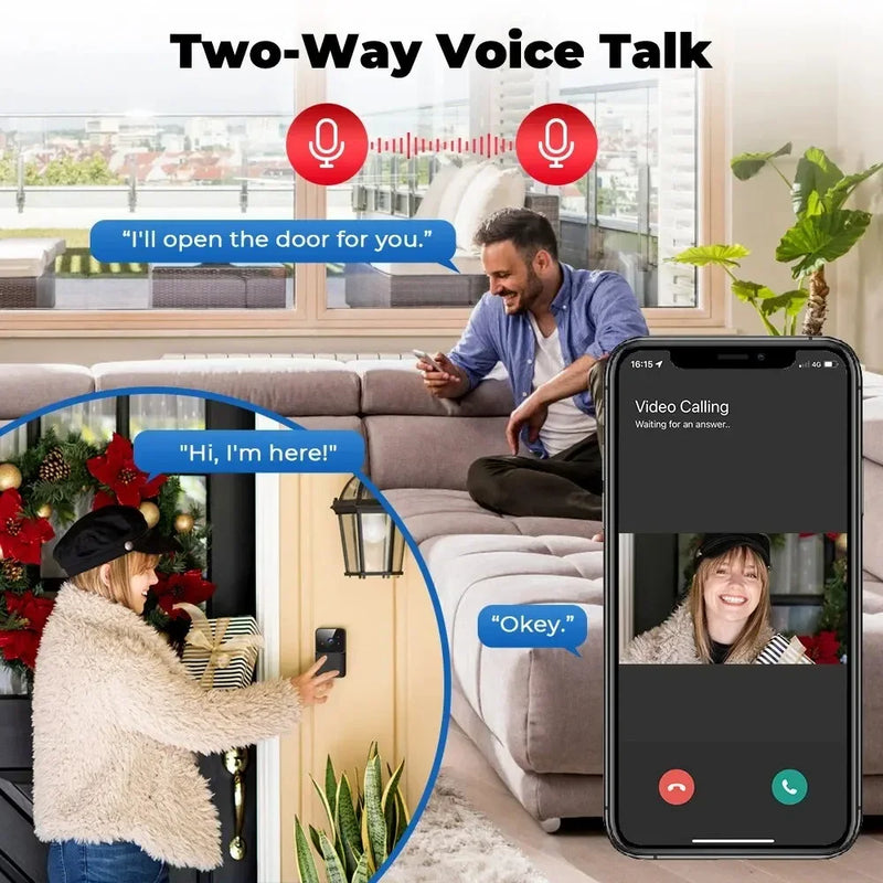 Tuya WiFi Doorbell, Wireless Camera Bell for Home Security, Compatible with Alexa & Google, DC/AC/Battery Powered