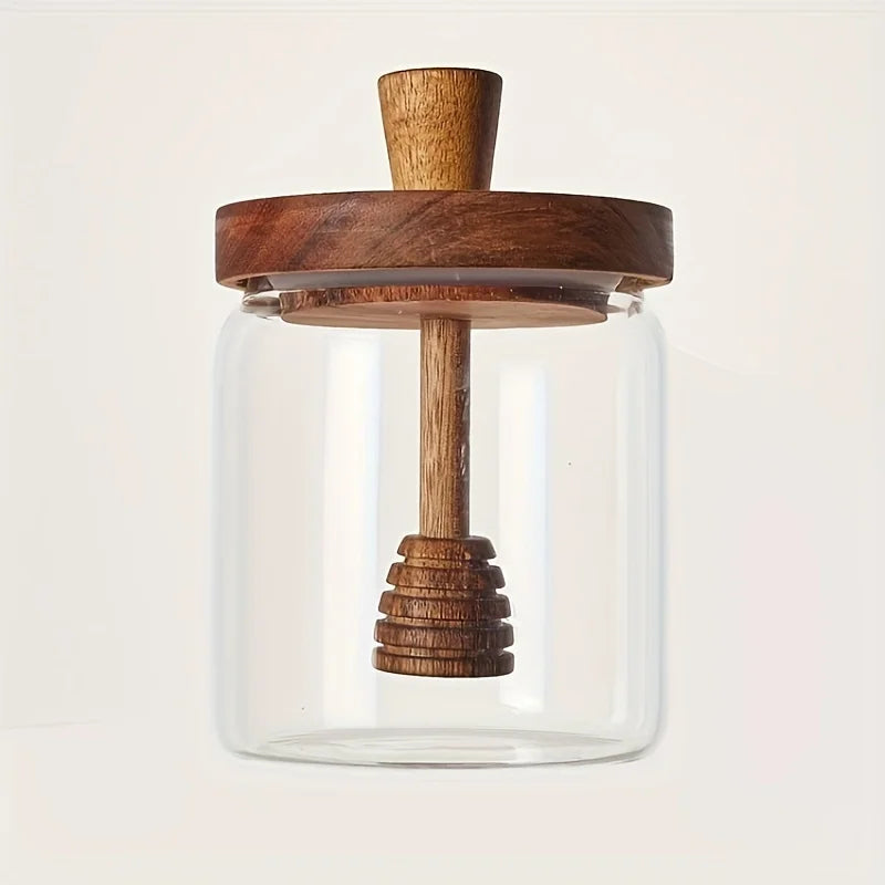 1/2/3pc Glass Honey Jar Honey Pot Airtight Advanced Glass Sealed Tank Mixing Rod with Wooden Cover Transparent Honey Bottle
