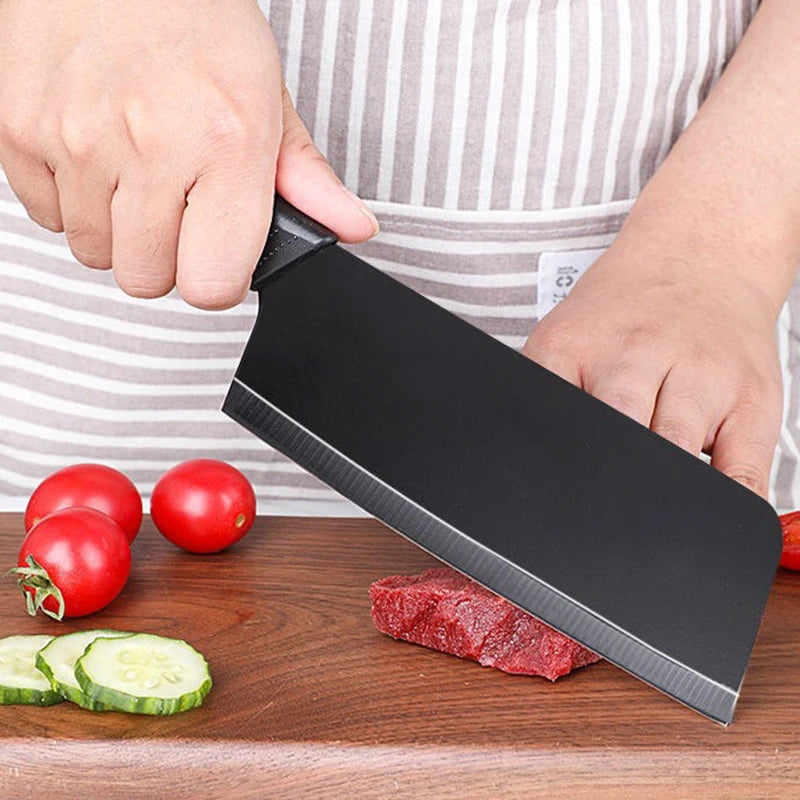 Black Non-slip Plastic Handle Stainless Steel Kitchen Knives Set Fruit Knife Slicing Knife Multifunctional Knife For Household