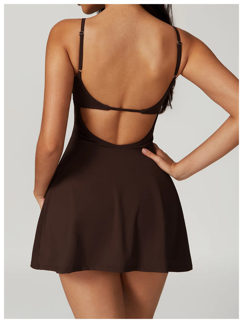 Women's Yoga Rompers Backless One Piece Tummy Control Dress Jumpsuit Padded Sports Bra Romper Fashion Fitness Sportwear
