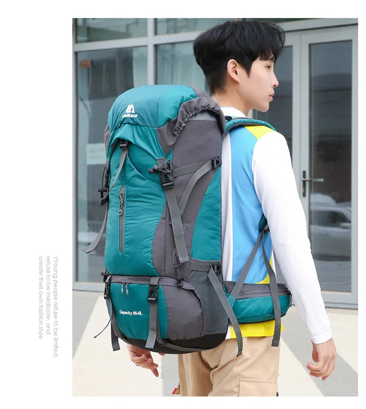 70L Nylon Camping Backpack Travel Bag With Rain Cover Outdoor Hiking Daypack Mountaineering Backpack Men Shoulder Bags Luggage